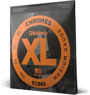 D'Addario XL Chromes Flat Wound Bass Guitar Strings - ECB82 - Long Scale - Medium, 50-105