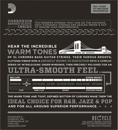 D'Addario XL Chromes, Super Light, Super Long Scale, 40-95 Bass Guitar Strings ECB80SL