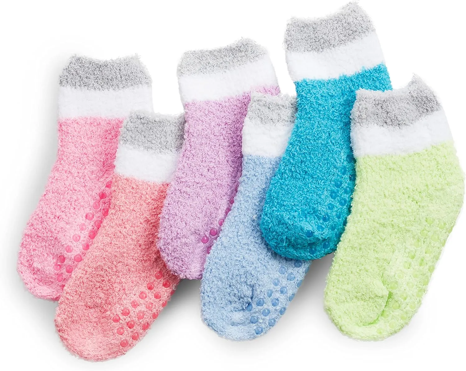 Debra Weitzner 6 Pairs Warm Fuzzy Socks for Kids with Grippers - Non Skid Slipper Socks for Toddlers