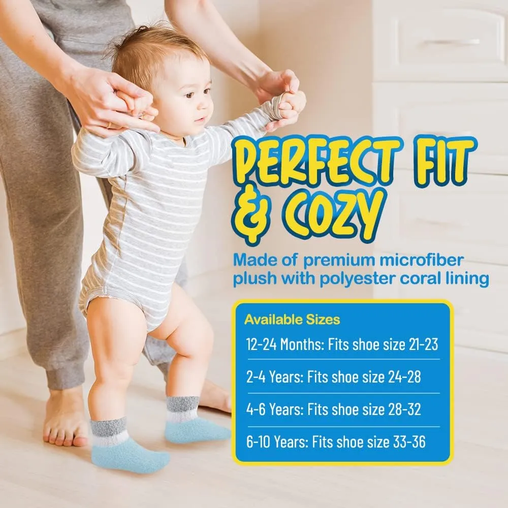 Debra Weitzner 6 Pairs Warm Fuzzy Socks for Kids with Grippers - Non Skid Slipper Socks for Toddlers