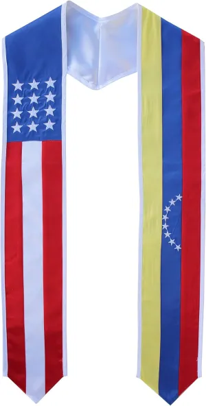 Del Mex Venezuela and USA Combo Flag Graduation Sash Stole Country Pride