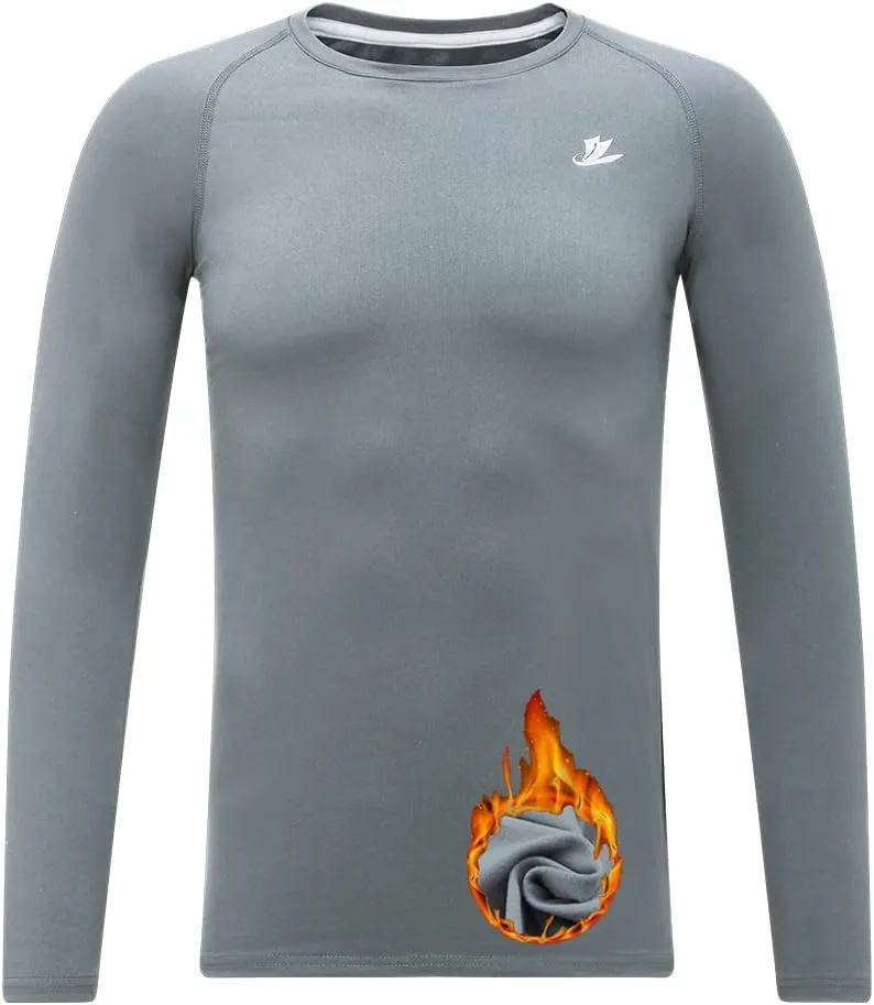 DEVOROPA Youth Boys Compression Thermal Shirt Long Sleeve Fleece Baselayer Soccer Baseball Undershirt