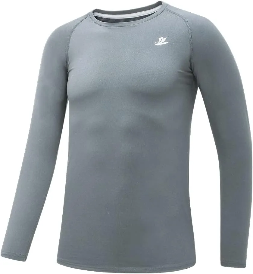 DEVOROPA Youth Boys Compression Thermal Shirt Long Sleeve Fleece Baselayer Soccer Baseball Undershirt