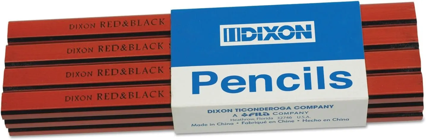 Dixon 19972 Oriole Woodcase Flat Carpenter's Pencil Medium Red Dozen