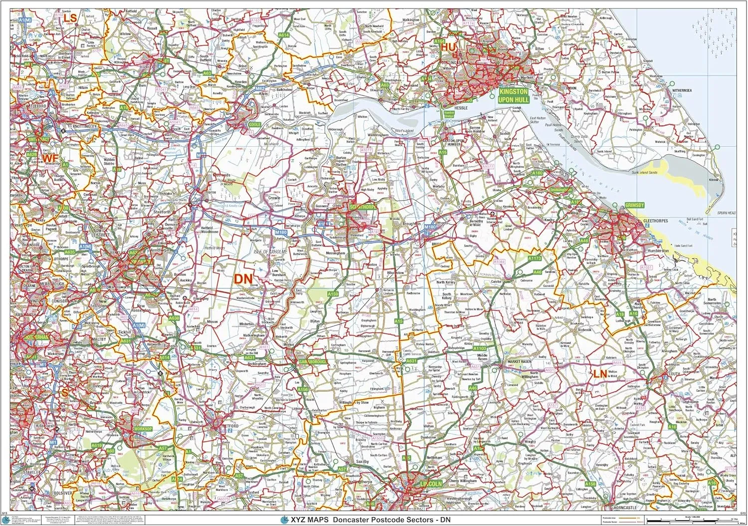 Doncaster - DN - Postcode Wall Map - 47" x 33.25" Paper