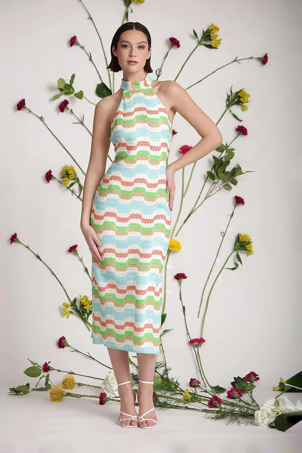 Donna Morgan Women's Mock Neck Halter Dress Event Party Date Guest of
