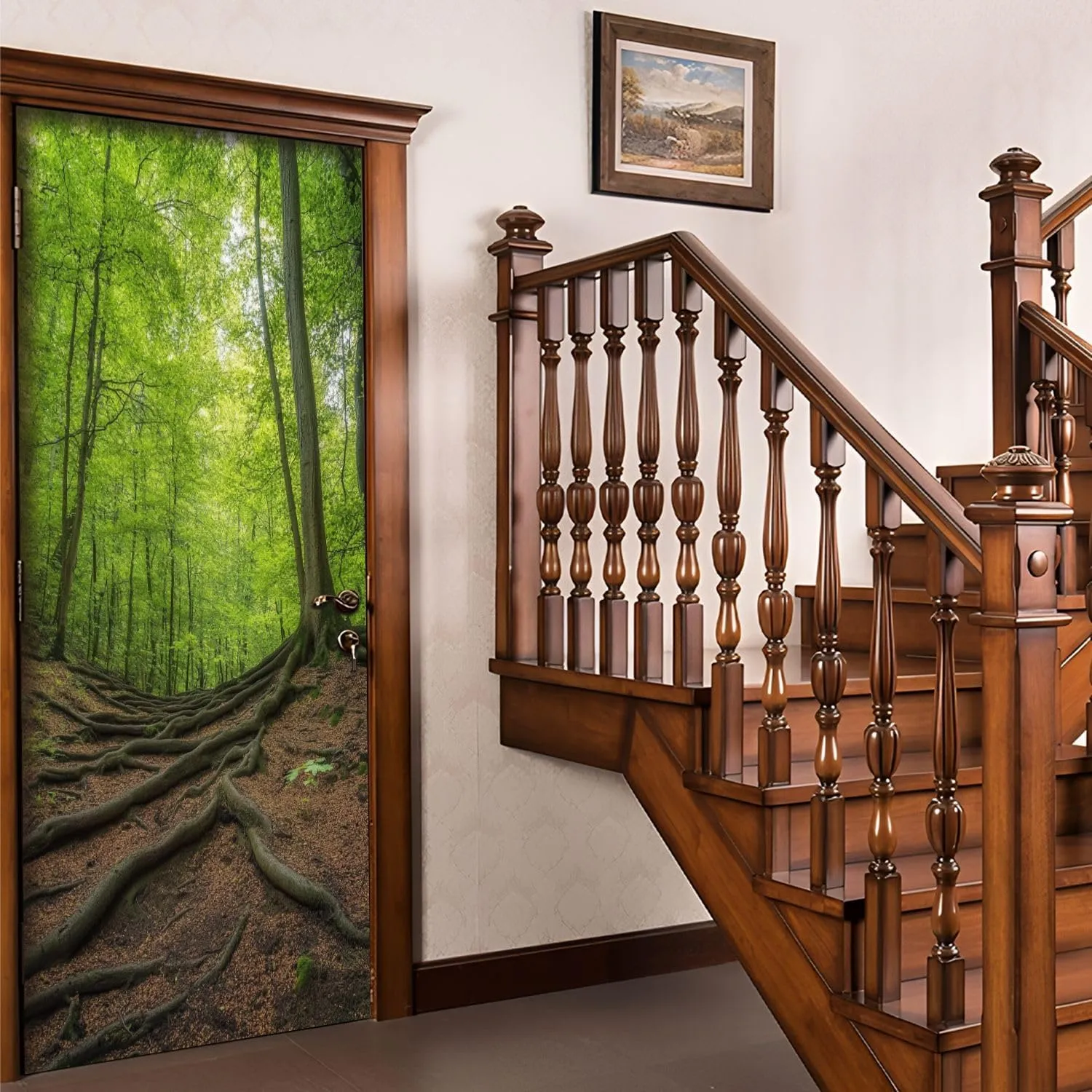 Door Sticker Decals 3D Trekking Roots Beech Forest Sticker Murals Peel and Stick Wallpaper Self-Adhesive Door Poster for Bedroom Living Room 30"x79"