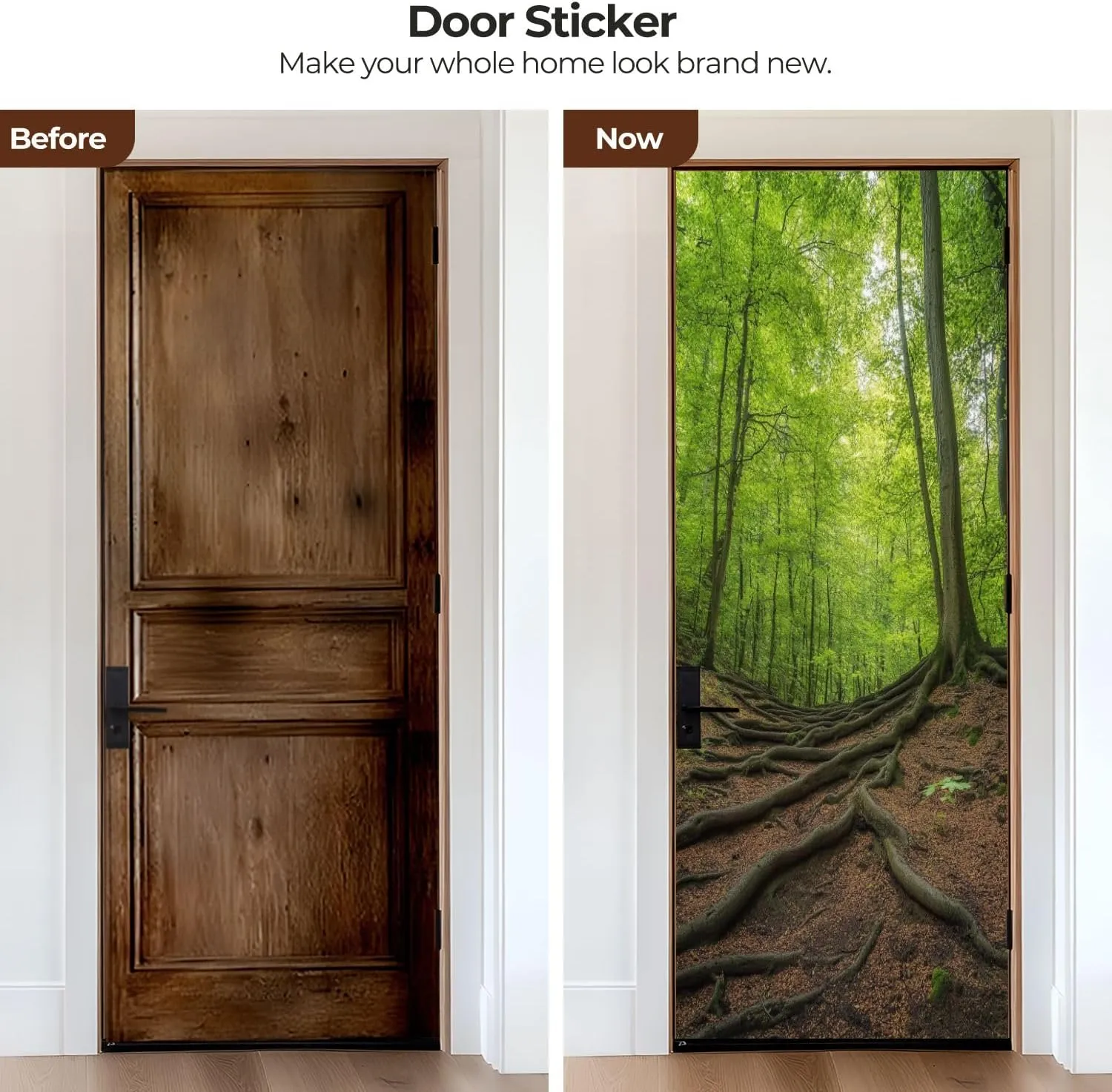 Door Sticker Decals 3D Trekking Roots Beech Forest Sticker Murals Peel and Stick Wallpaper Self-Adhesive Door Poster for Bedroom Living Room 30"x79"