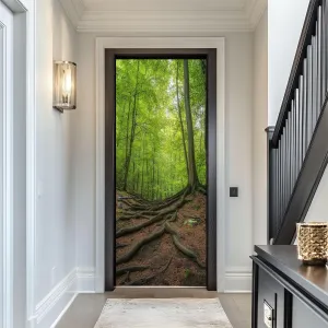 Door Sticker Decals 3D Trekking Roots Beech Forest Sticker Murals Peel and Stick Wallpaper Self-Adhesive Door Poster for Bedroom Living Room 30"x79"