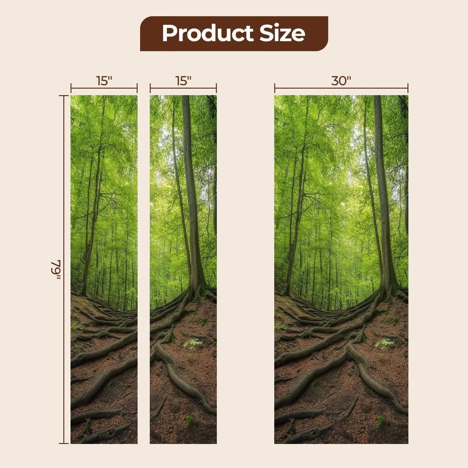 Door Sticker Decals 3D Trekking Roots Beech Forest Sticker Murals Peel and Stick Wallpaper Self-Adhesive Door Poster for Bedroom Living Room 30"x79"