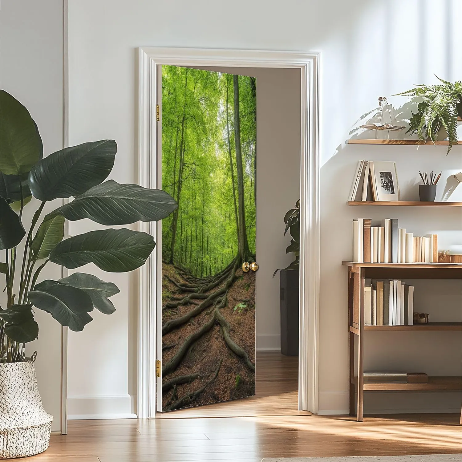 Door Sticker Decals 3D Trekking Roots Beech Forest Sticker Murals Peel and Stick Wallpaper Self-Adhesive Door Poster for Bedroom Living Room 30"x79"