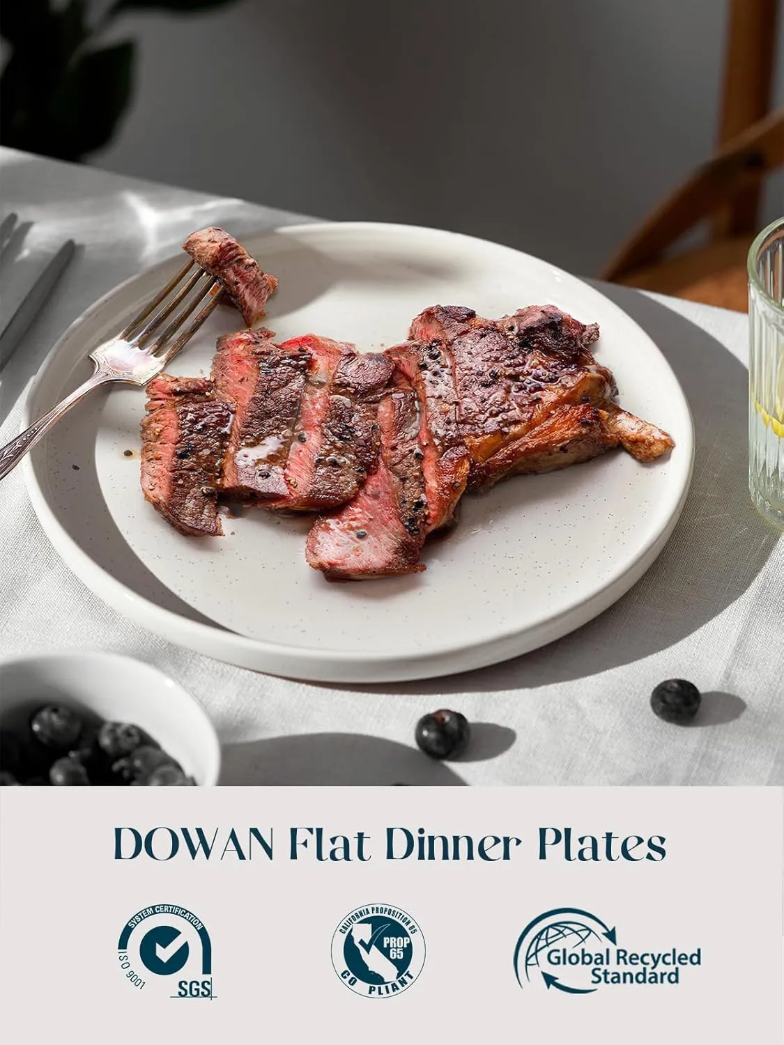 DOWAN 10.5" Large Dinner Plates Set of 6, Ceramic Salad Plate, Microwave, Oven & Dishwasher Safe, Moon-White Design Perfect for Party Dessert, Wedding Appetizer, Birthday, Mothers Day Gifts