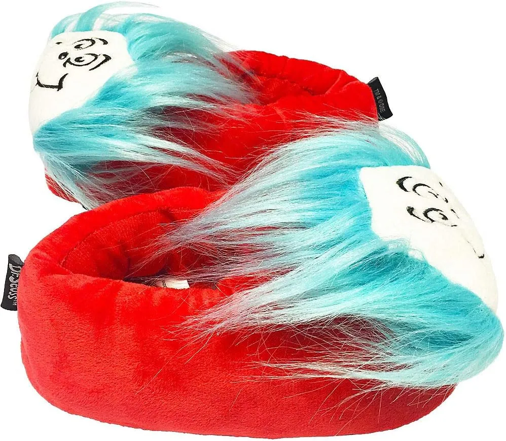 Dr. Seuss Slippers Cat in The Hat/Thing 1 and 2 Kids Slipper Plush Shoes, Ages 5-8 Years
