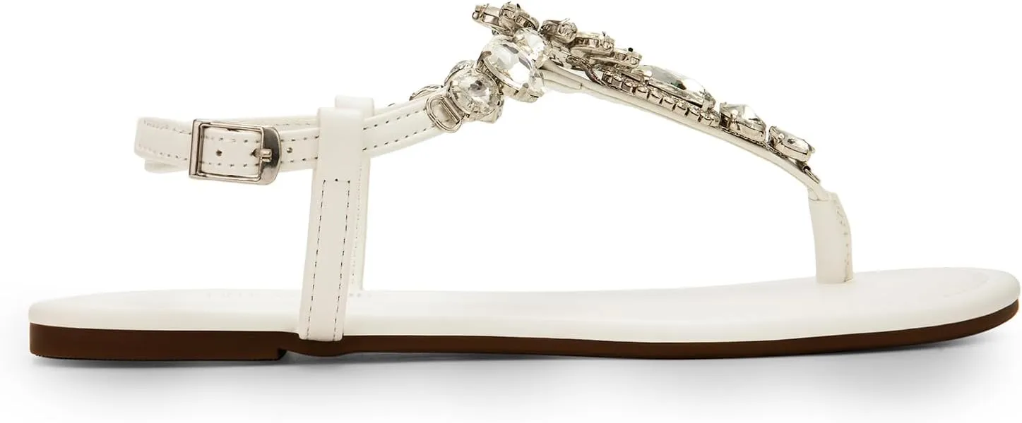 DREAM PAIRS Flat Sandals for Women Dressy Rhinestone T-Strap Thong Flat Sandals for Summers Dress Beach