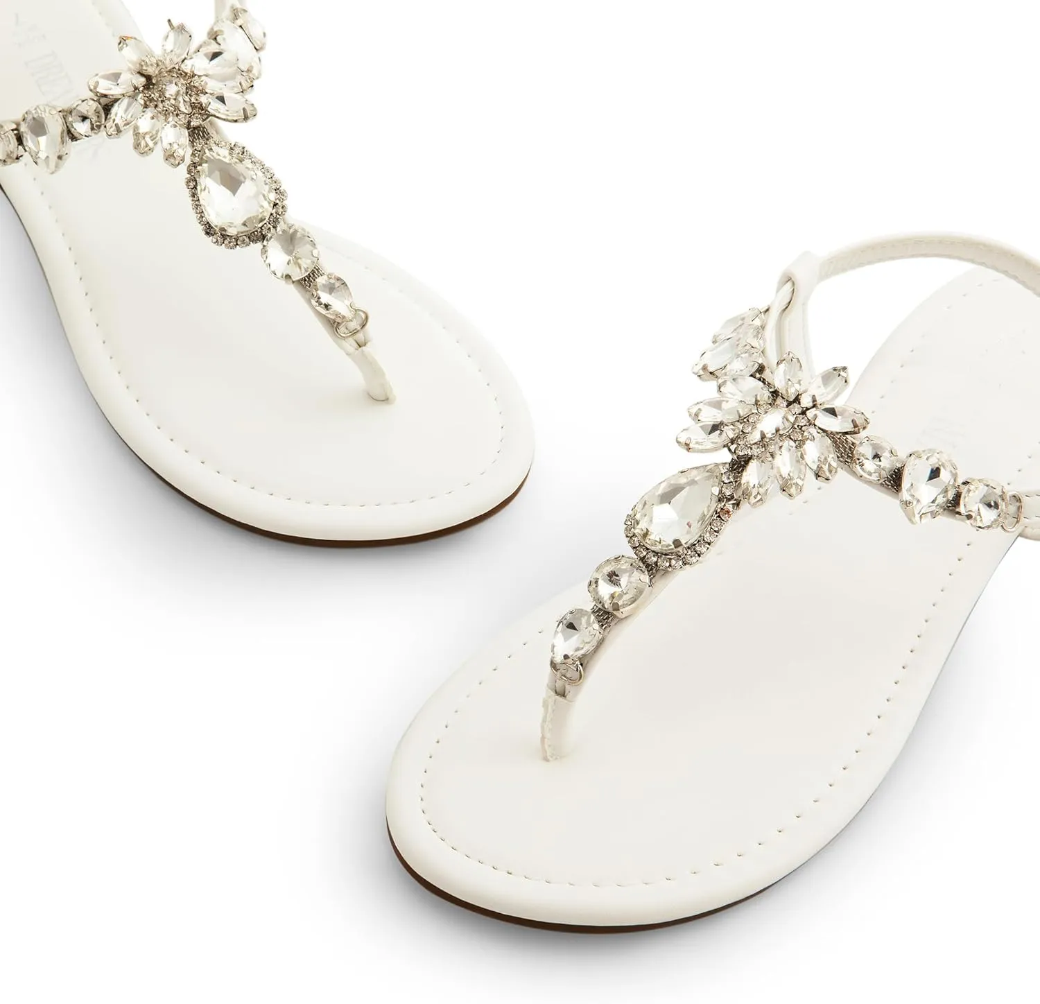 DREAM PAIRS Flat Sandals for Women Dressy Rhinestone T-Strap Thong Flat Sandals for Summers Dress Beach