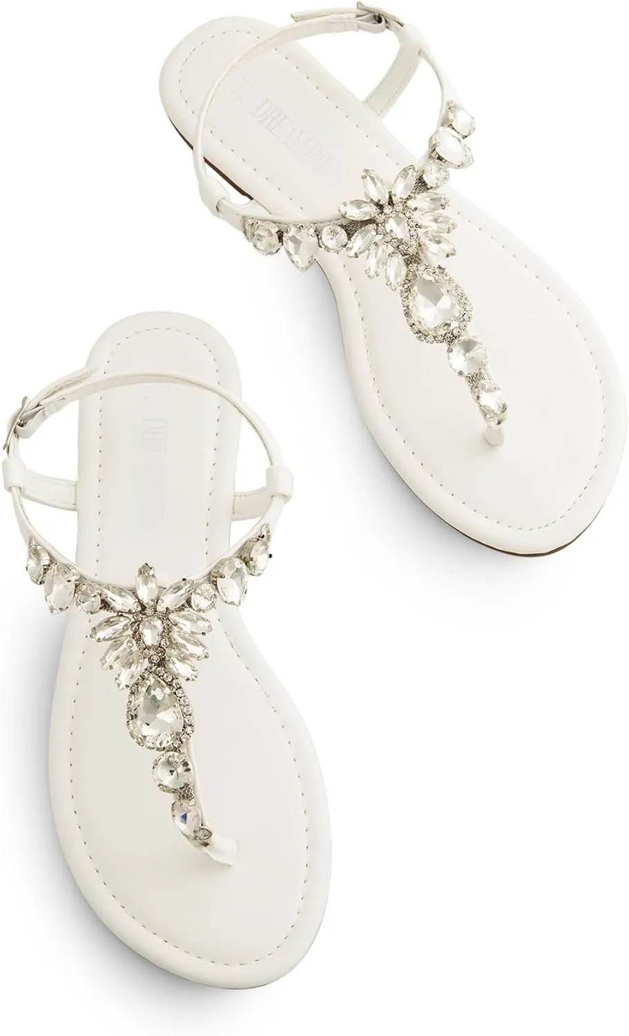 DREAM PAIRS Flat Sandals for Women Dressy Rhinestone T-Strap Thong Flat Sandals for Summers Dress Beach