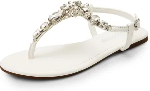 DREAM PAIRS Flat Sandals for Women Dressy Rhinestone T-Strap Thong Flat Sandals for Summers Dress Beach