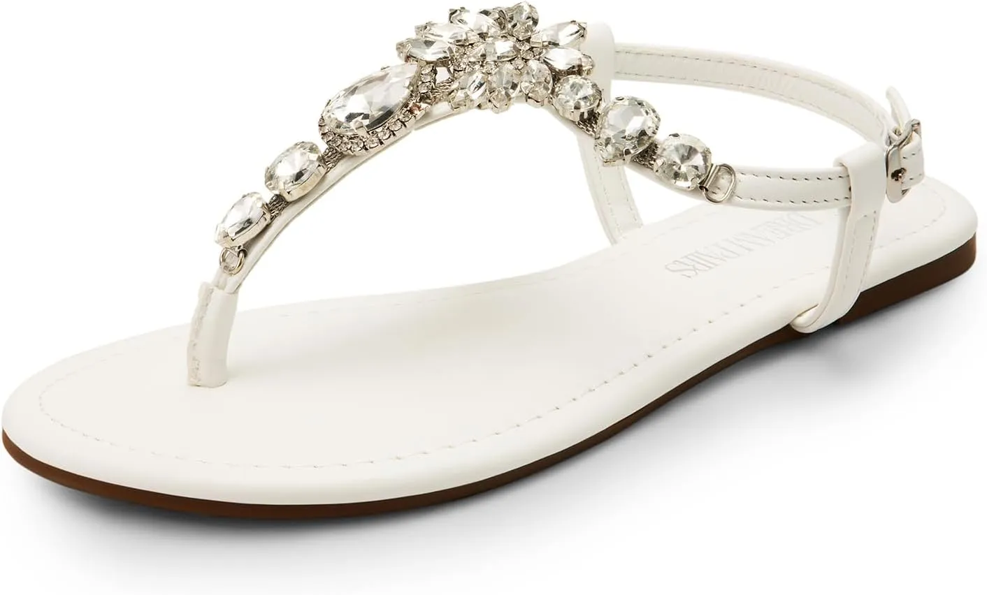 DREAM PAIRS Flat Sandals for Women Dressy Rhinestone T-Strap Thong Flat Sandals for Summers Dress Beach