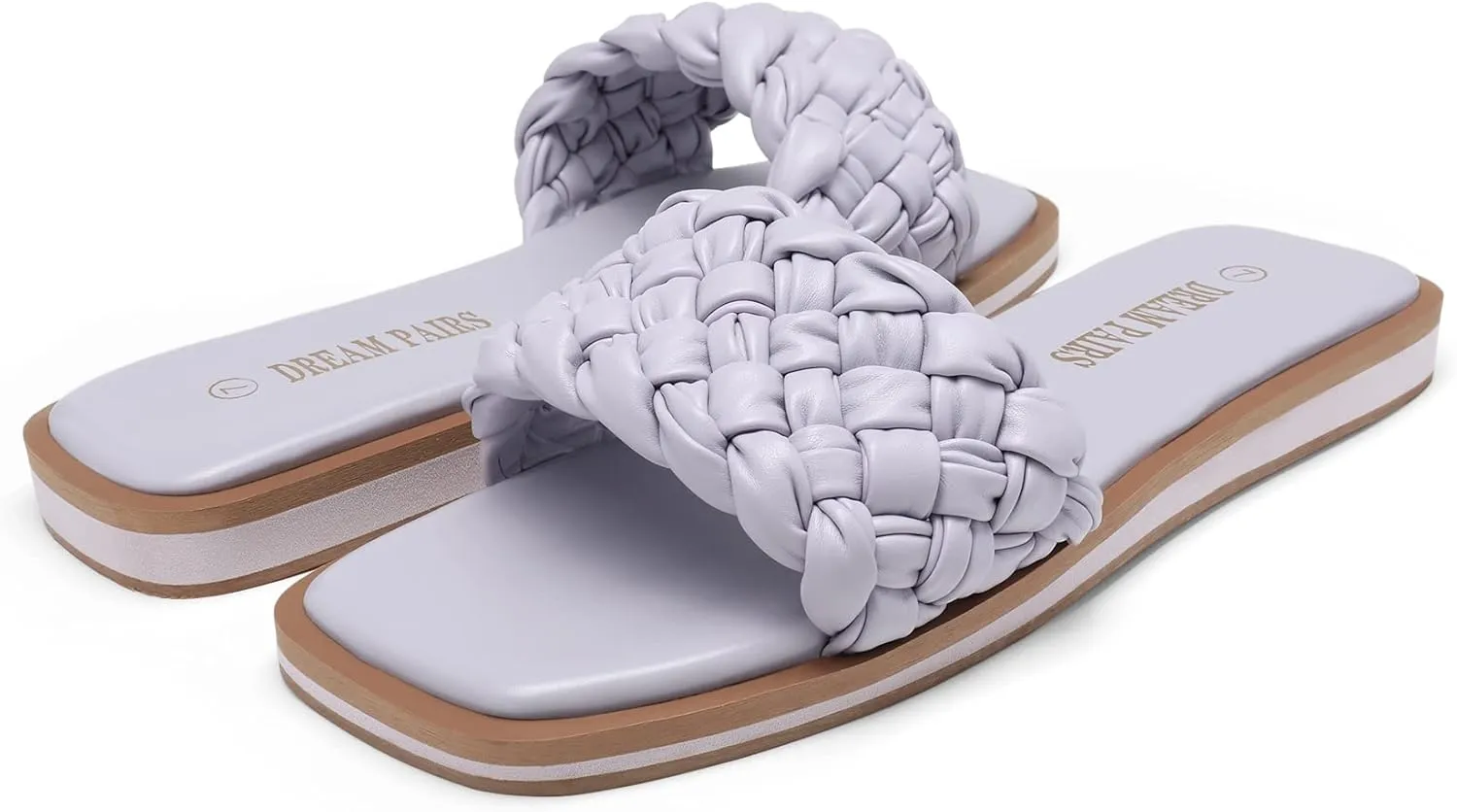 DREAM PAIRS Women's Square Open Toe Slide Sandals Cute Slip on Braided Strap Rhinestone Flat Sandals for Summer