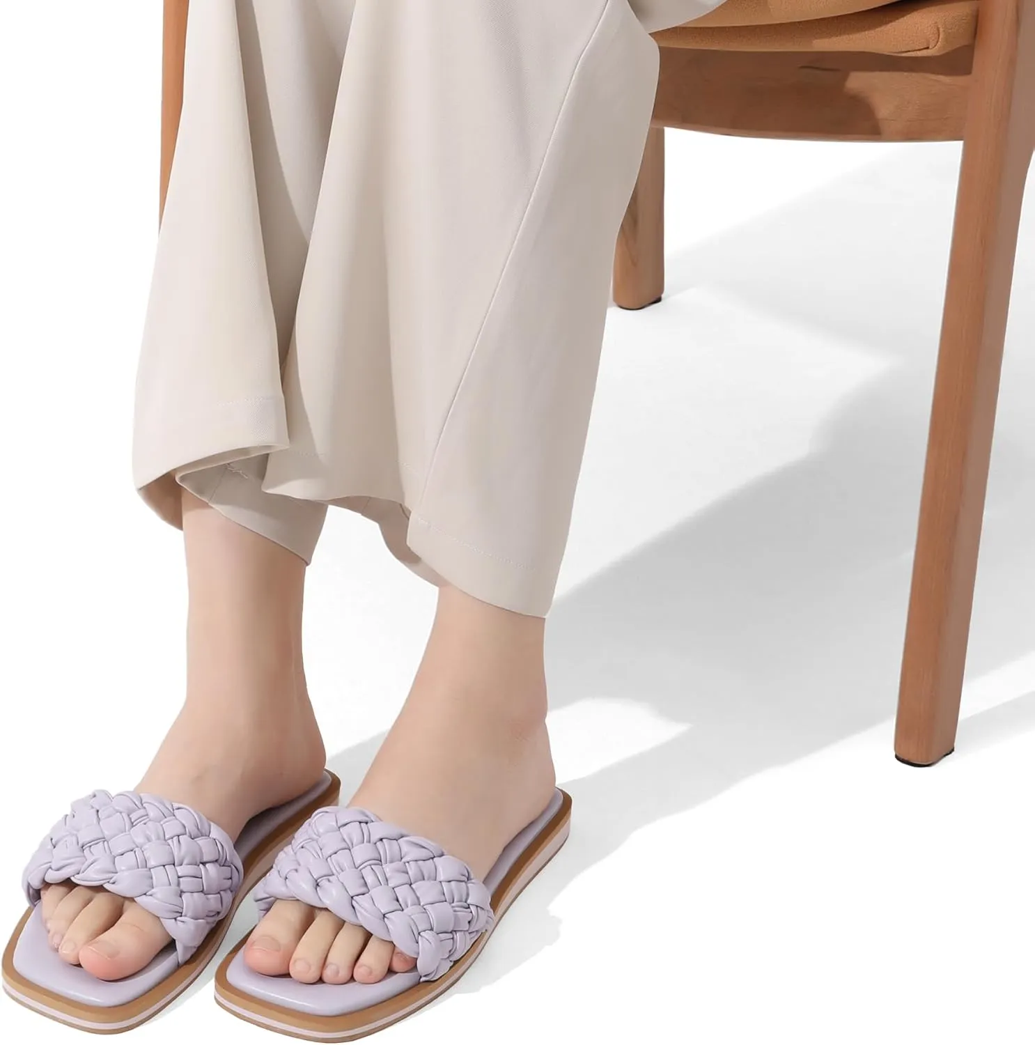 DREAM PAIRS Women's Square Open Toe Slide Sandals Cute Slip on Braided Strap Rhinestone Flat Sandals for Summer