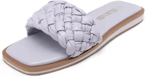 DREAM PAIRS Women's Square Open Toe Slide Sandals Cute Slip on Braided Strap Rhinestone Flat Sandals for Summer