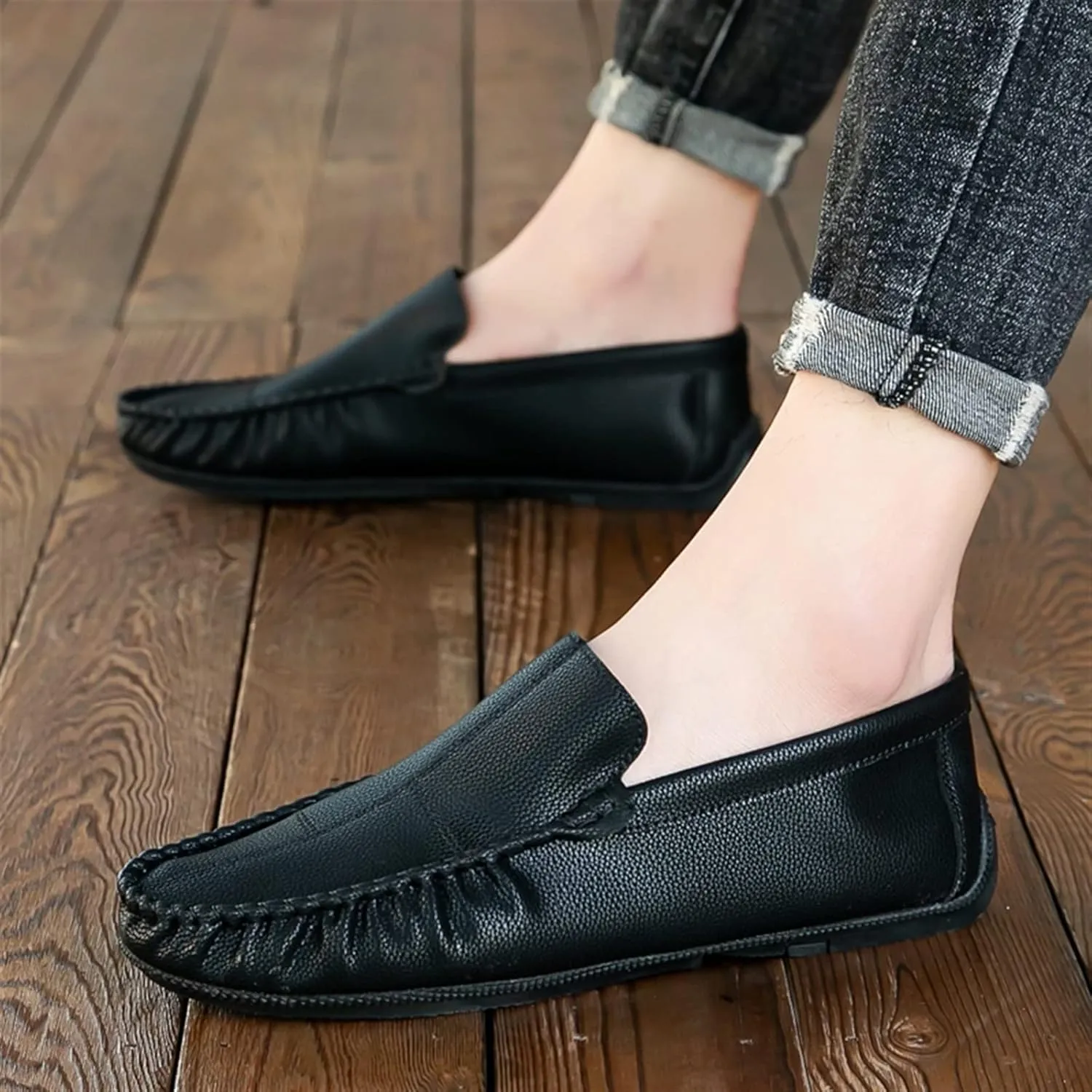 Driving Moccasins for Men Stitching Details Slip On Moccasins Shoes Vegan Leather Anti-Slip Resistant Flat Heel Driving Slip On for Any Attire