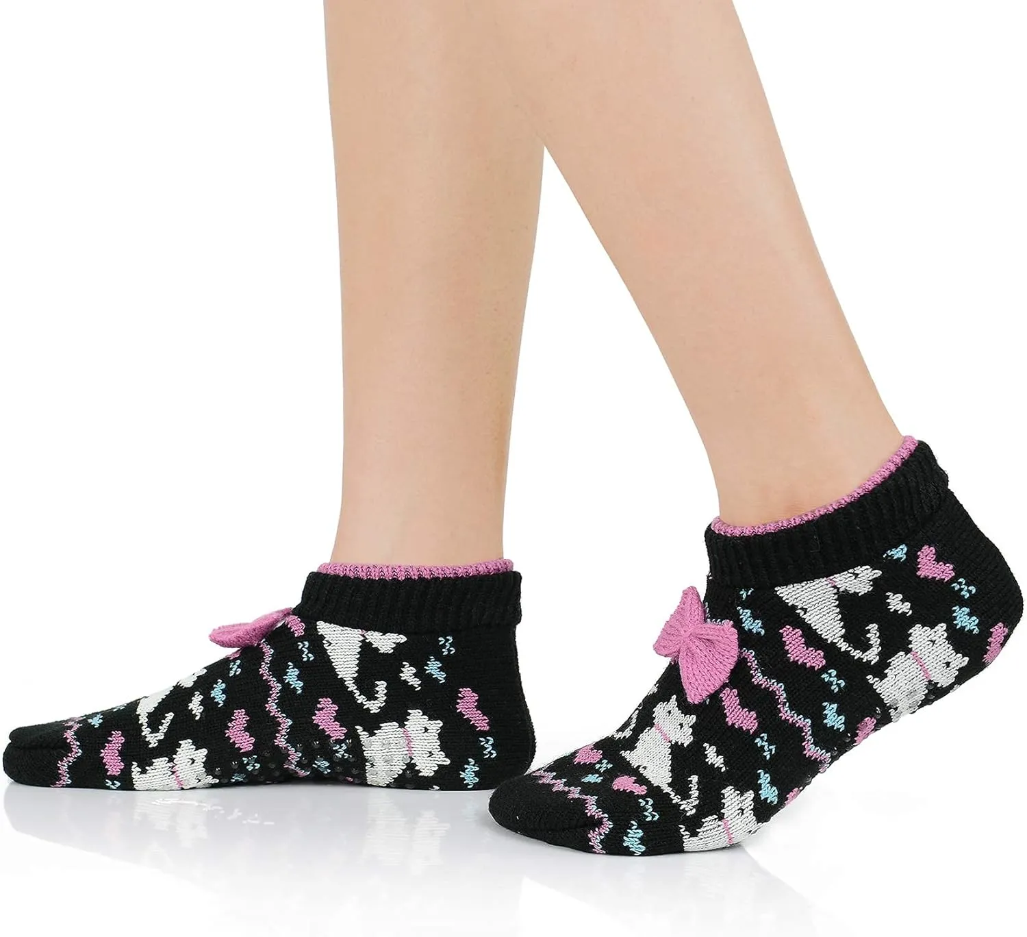 Durio Slipper Socks for Women Cozy Slipper Socks Winter Slipper Socks for Women Grippers Warm Slipper Socks with Grippers H Black&Gray Stripes One Size