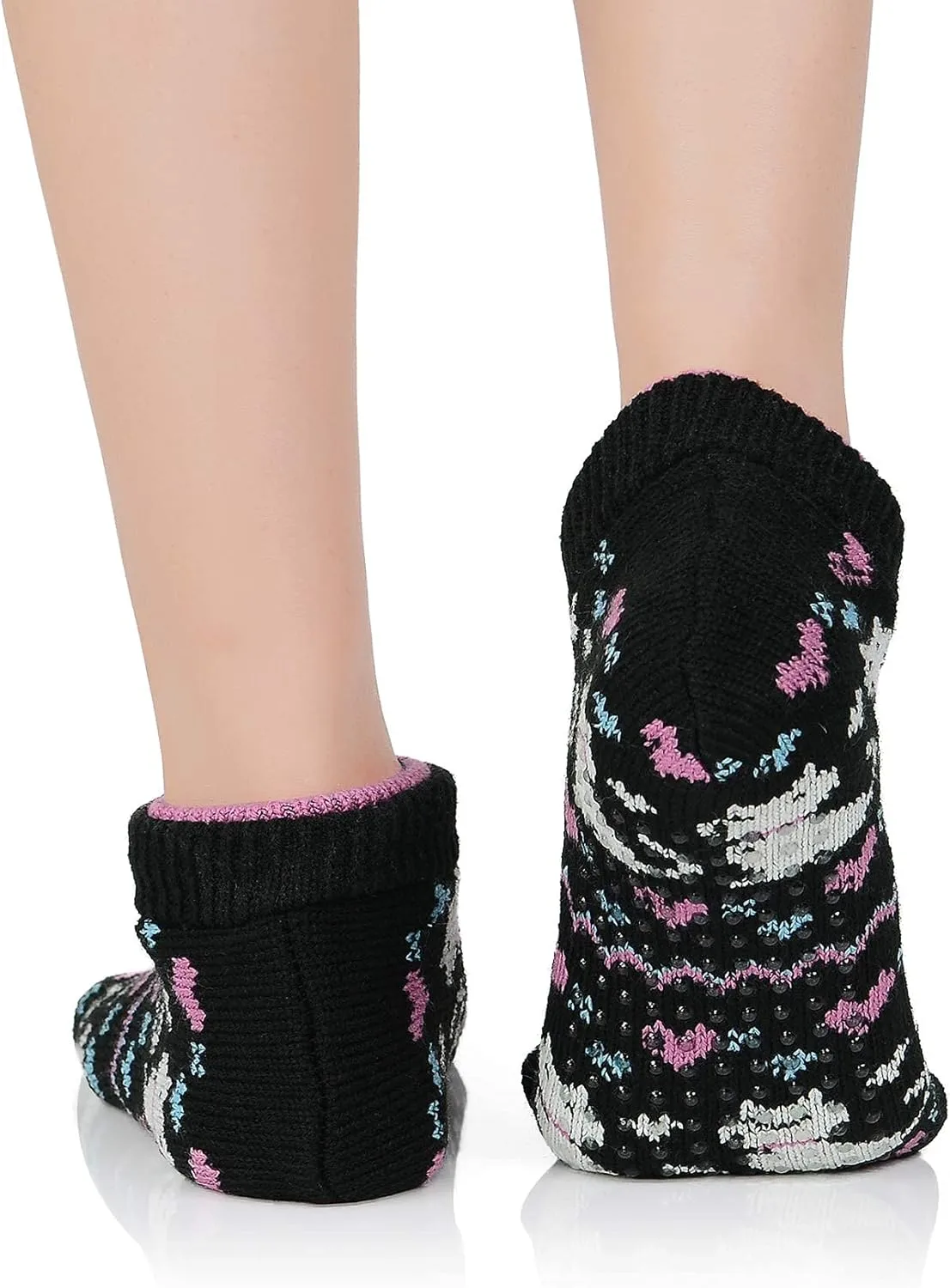 Durio Slipper Socks for Women Cozy Slipper Socks Winter Slipper Socks for Women Grippers Warm Slipper Socks with Grippers H Black&Gray Stripes One Size
