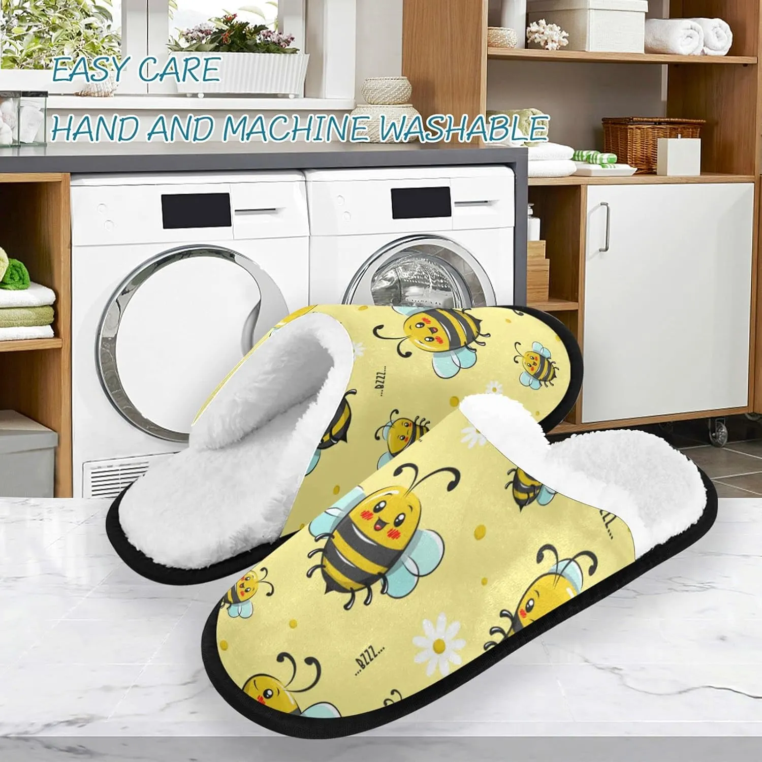 Dussdil Honey Bee Floral House Slippers Home Spa Slippers Memory Foam Closed Toe Slipper Non Slip for Hotel Bedroom Travel Shoes Women Men