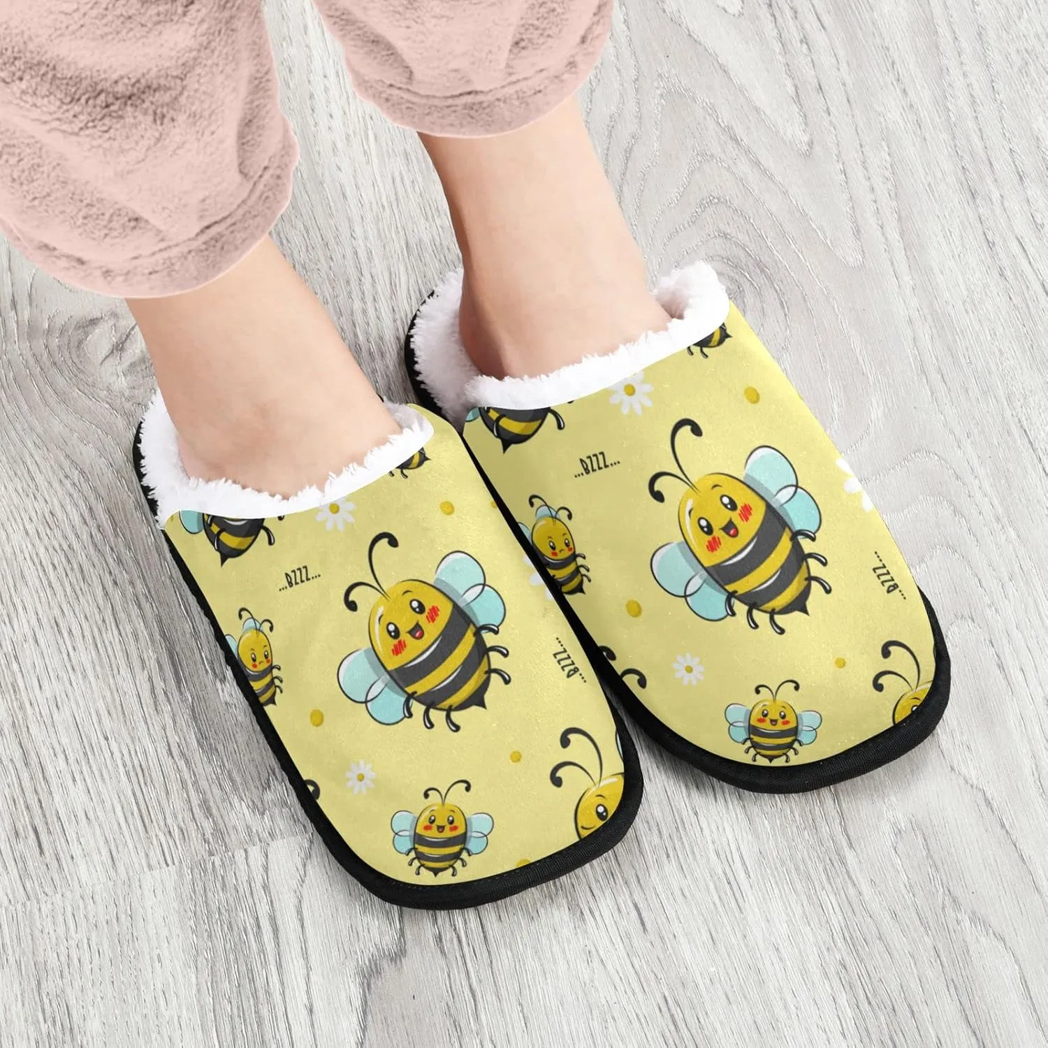 Dussdil Honey Bee Floral House Slippers Home Spa Slippers Memory Foam Closed Toe Slipper Non Slip for Hotel Bedroom Travel Shoes Women Men