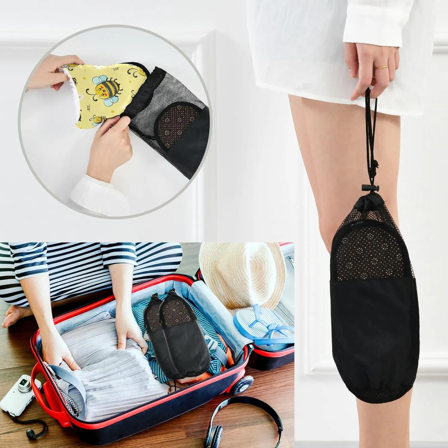 Dussdil Honey Bee Floral House Slippers Home Spa Slippers Memory Foam Closed Toe Slipper Non Slip for Hotel Bedroom Travel Shoes Women Men