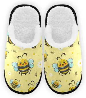Dussdil Honey Bee Floral House Slippers Home Spa Slippers Memory Foam Closed Toe Slipper Non Slip for Hotel Bedroom Travel Shoes Women Men