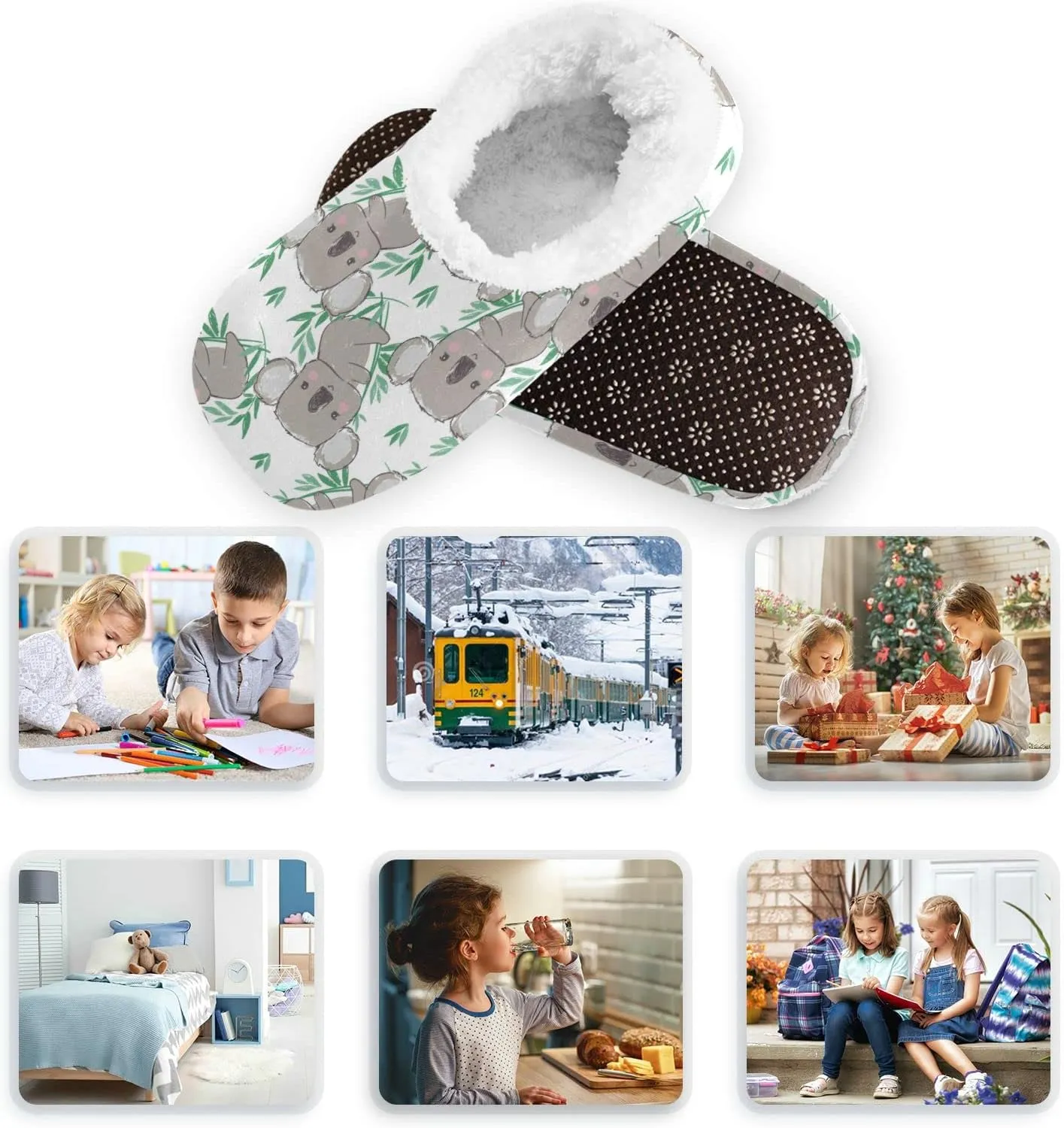 Dussdil Kid's Boy's Girl's Winter Slippers Spa Travel House Slipper Shoes Warm Soft Memory Foam Slipper Non Slip for Guest Home Living Room Bedroom Slippers