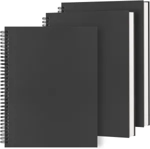 Dynta Large Spiral Notebooks 8.5 "x 11" Lined 3Pcs College Ruled Journal for School, Office,Study and Notes, Good for Students and Office, 160 Pages/80 Sheets with 100 GSM Lined Paper(Black)