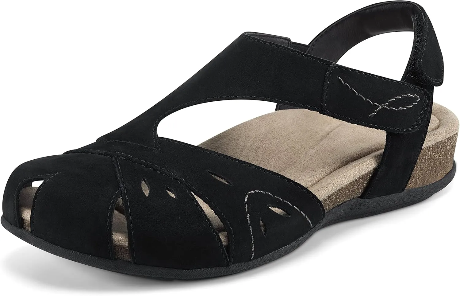 Earth Origins Women’s Birdine Leather Sandal I Casual, Slip Resistant, Everyday Sandals - Black - 7
