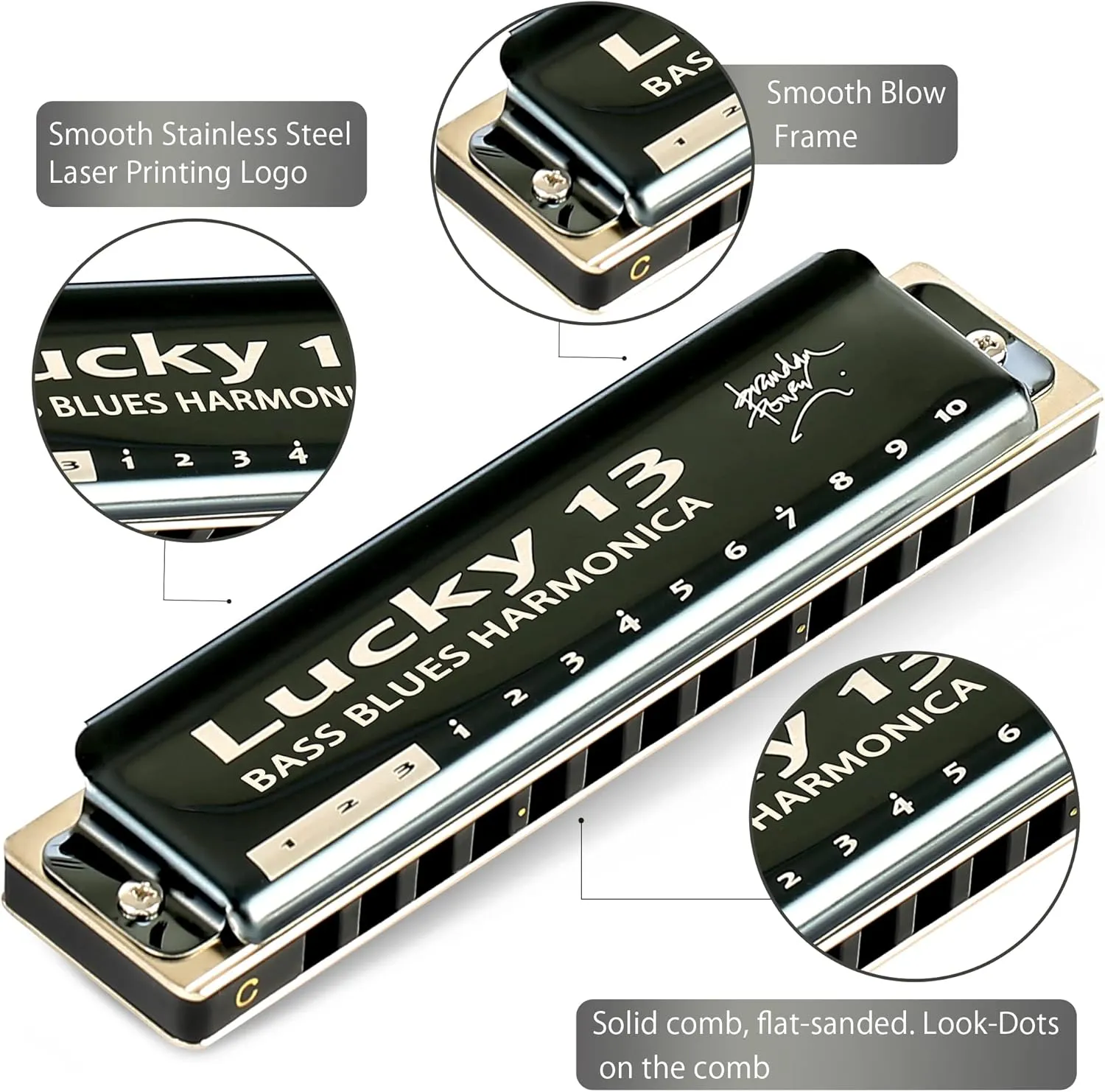 East top Lucky 13 Bass Plus Blues Harmonica 13 Holes Diatonic Harp Mouth Organ Professional Richter harmonica C key for Adults
