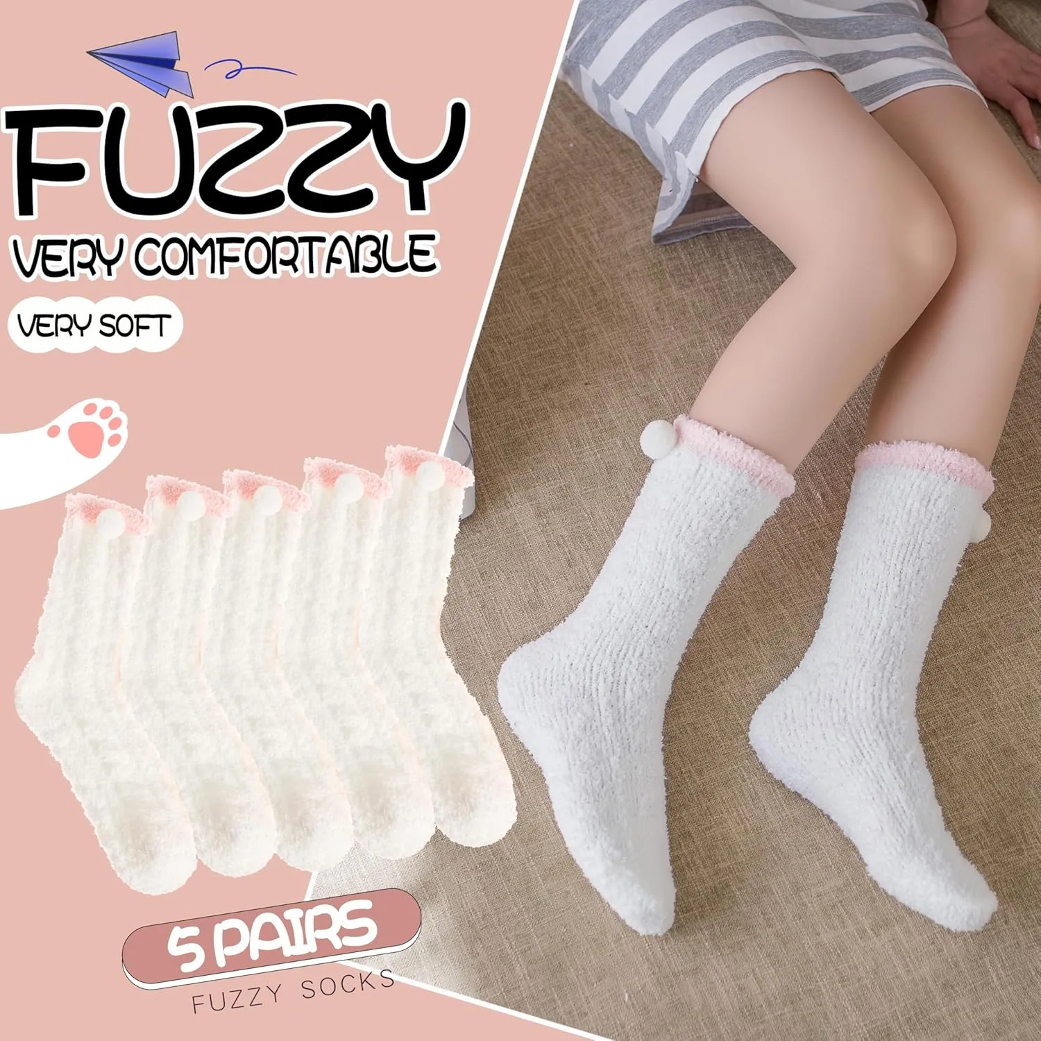 EBMORE Womens Fuzzy Socks Slipper Fluffy Cozy Comfy Cabin Plush Warm Winter Sleep Home Soft Socks