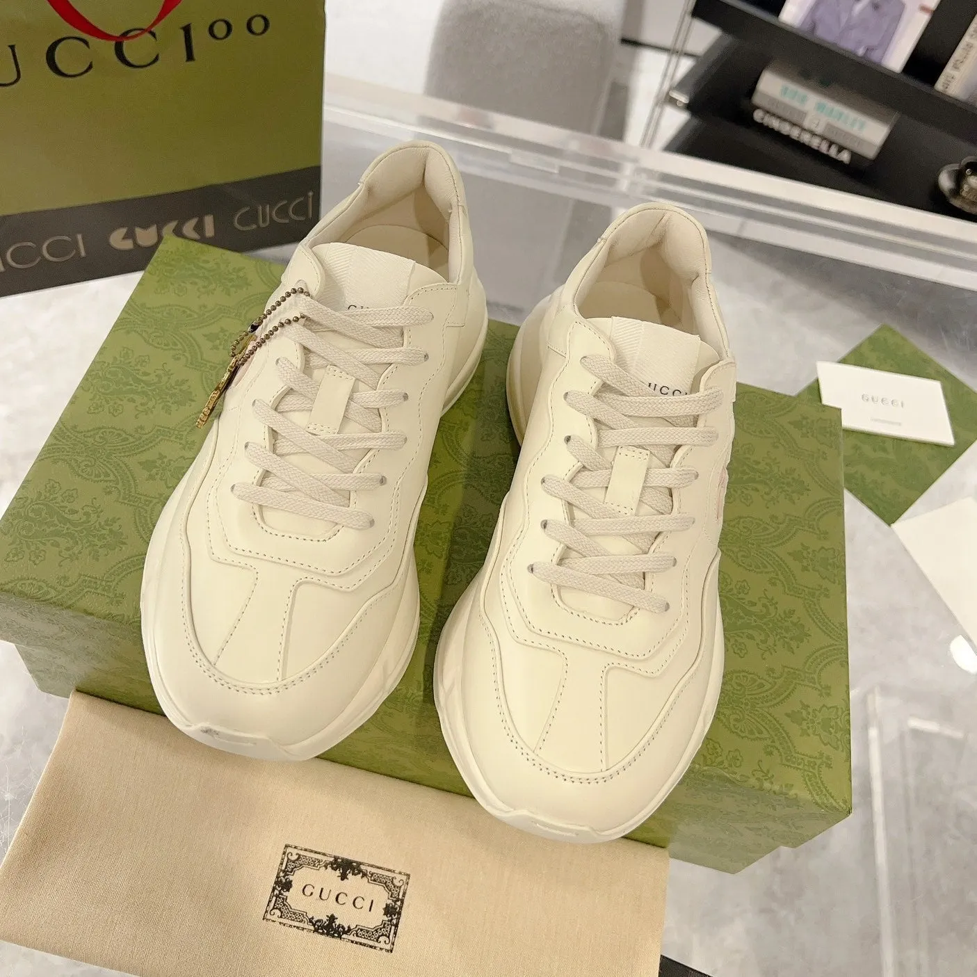 Exclusive offer Leather Durable Trainer GG Pink Gucci White Rhyton