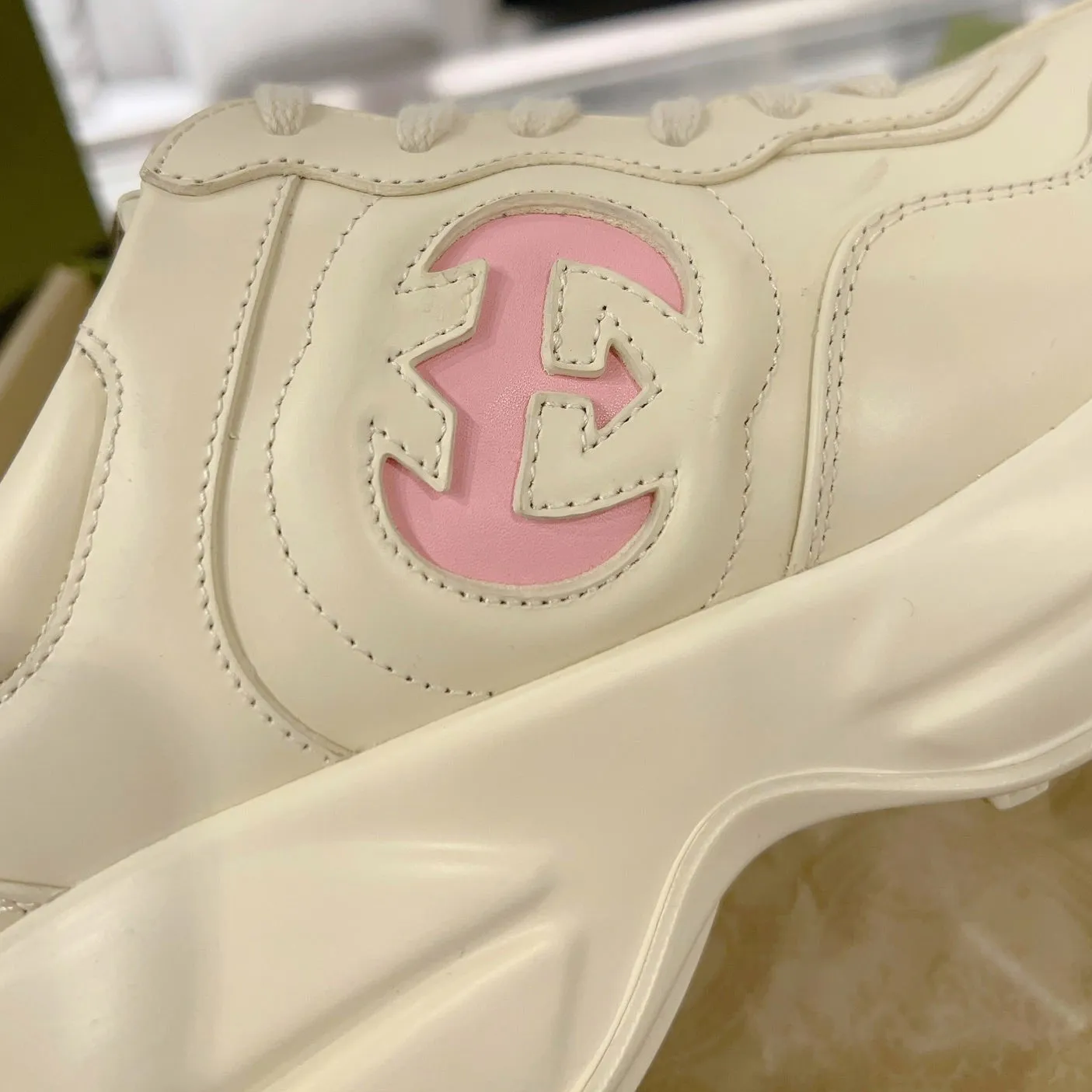 Exclusive offer Leather Durable Trainer GG Pink Gucci White Rhyton