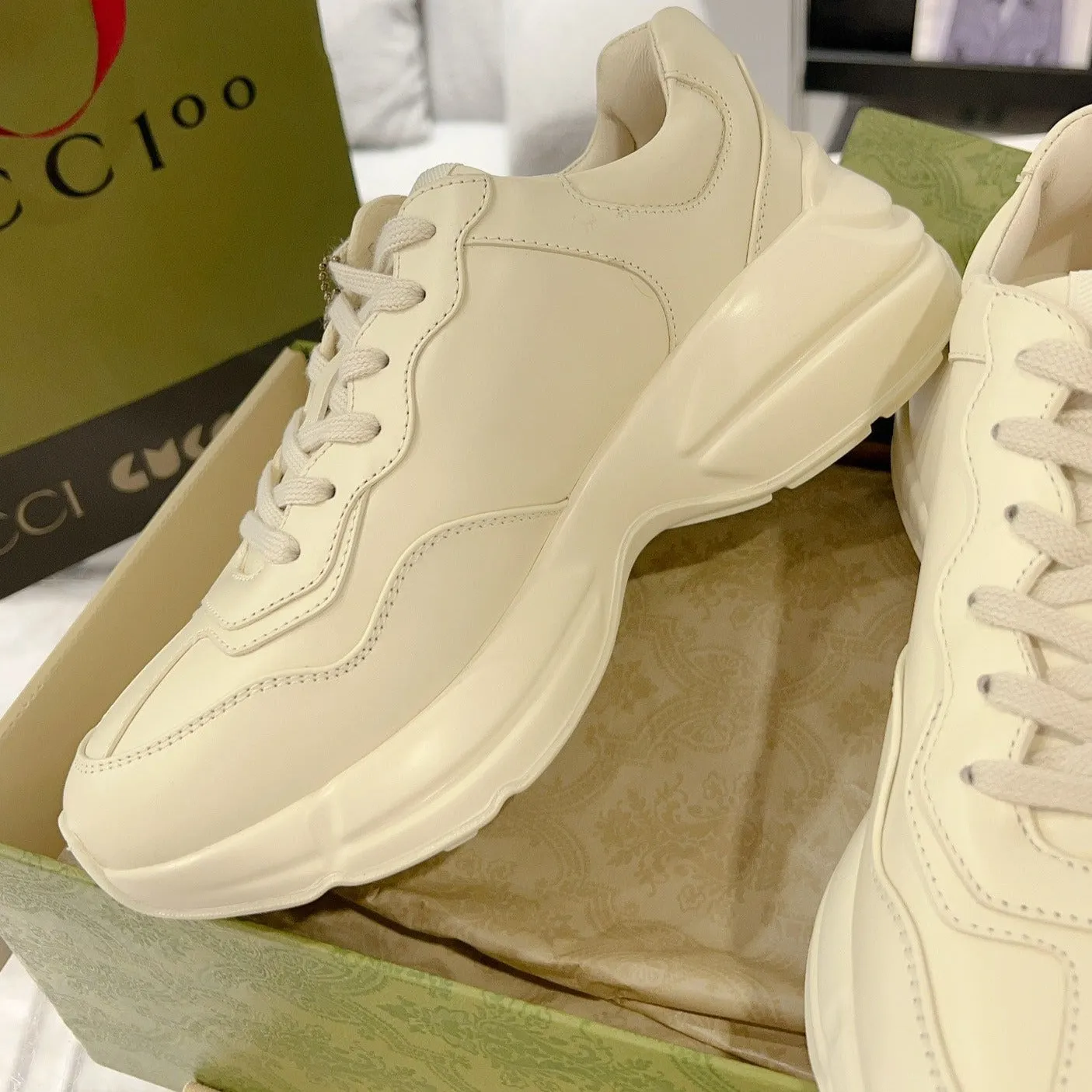 Exclusive offer Leather Durable Trainer GG Pink Gucci White Rhyton