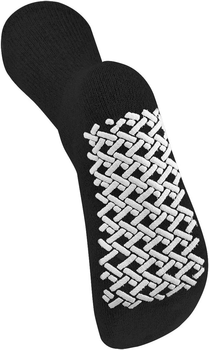 Falari Men Women Anti Slip Grip Non Skid Crew Cotton Diabetic Socks For Home Hospital 3, 6 or 12-pack