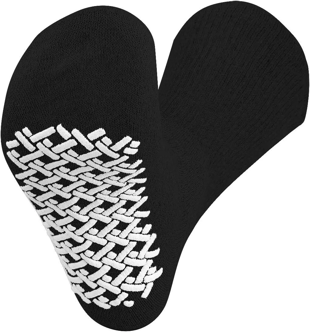Falari Men Women Anti Slip Grip Non Skid Crew Cotton Diabetic Socks For Home Hospital 3, 6 or 12-pack