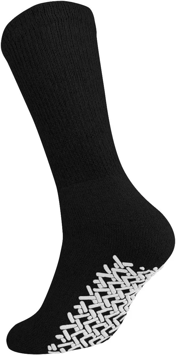 Falari Men Women Anti Slip Grip Non Skid Crew Cotton Diabetic Socks For Home Hospital 3, 6 or 12-pack