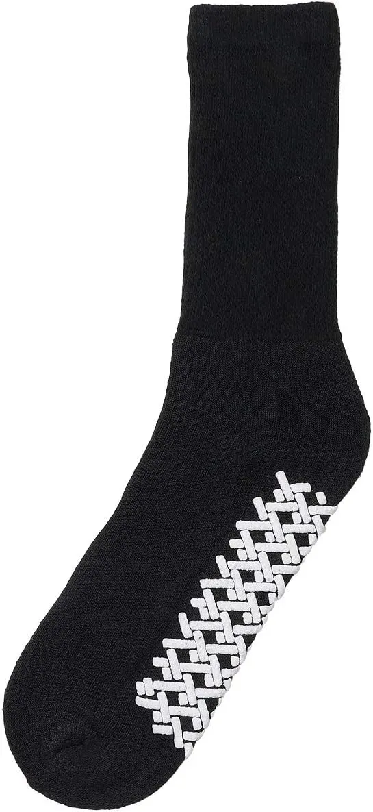 Falari Men Women Anti Slip Grip Non Skid Crew Cotton Diabetic Socks For Home Hospital 3, 6 or 12-pack