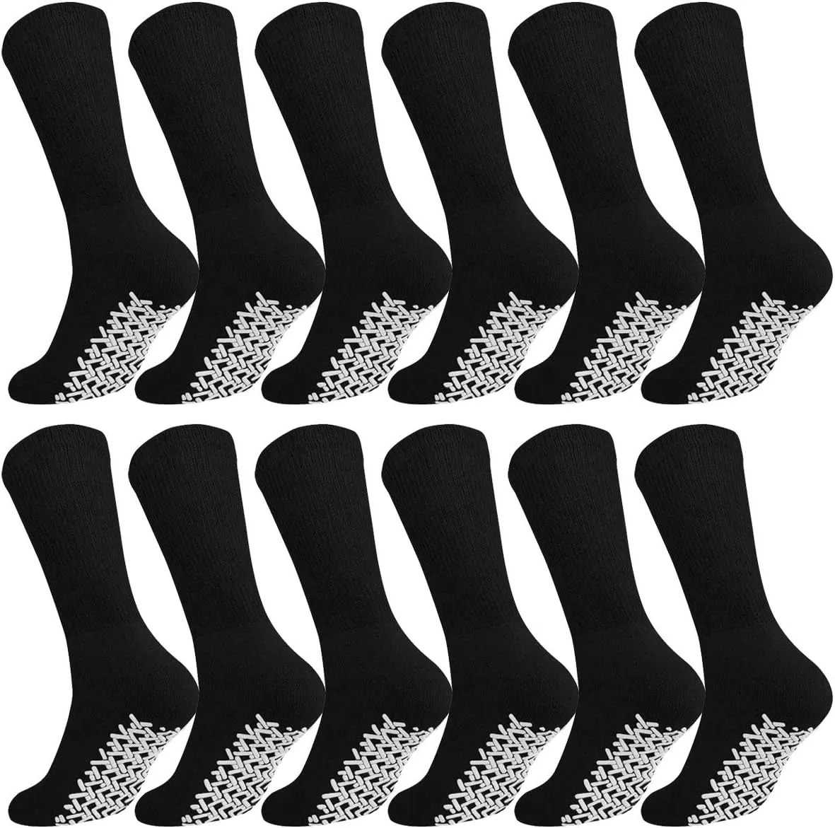 Falari Men Women Anti Slip Grip Non Skid Crew Cotton Diabetic Socks For Home Hospital 3, 6 or 12-pack