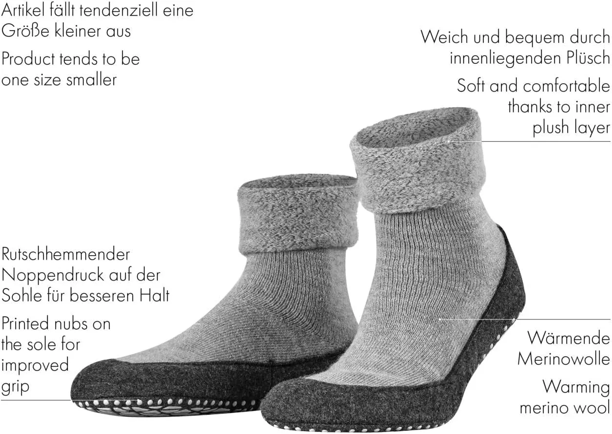 FALKE Women's W HP Cosyshoe Slipper Sock Merino Wool Grey Pink White 1 Pair, 6.5-7.5