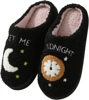 FAYUEKEY Slippers for Women House Indoor Meet Me at Midnight Fuzzy Bedroom Shoes