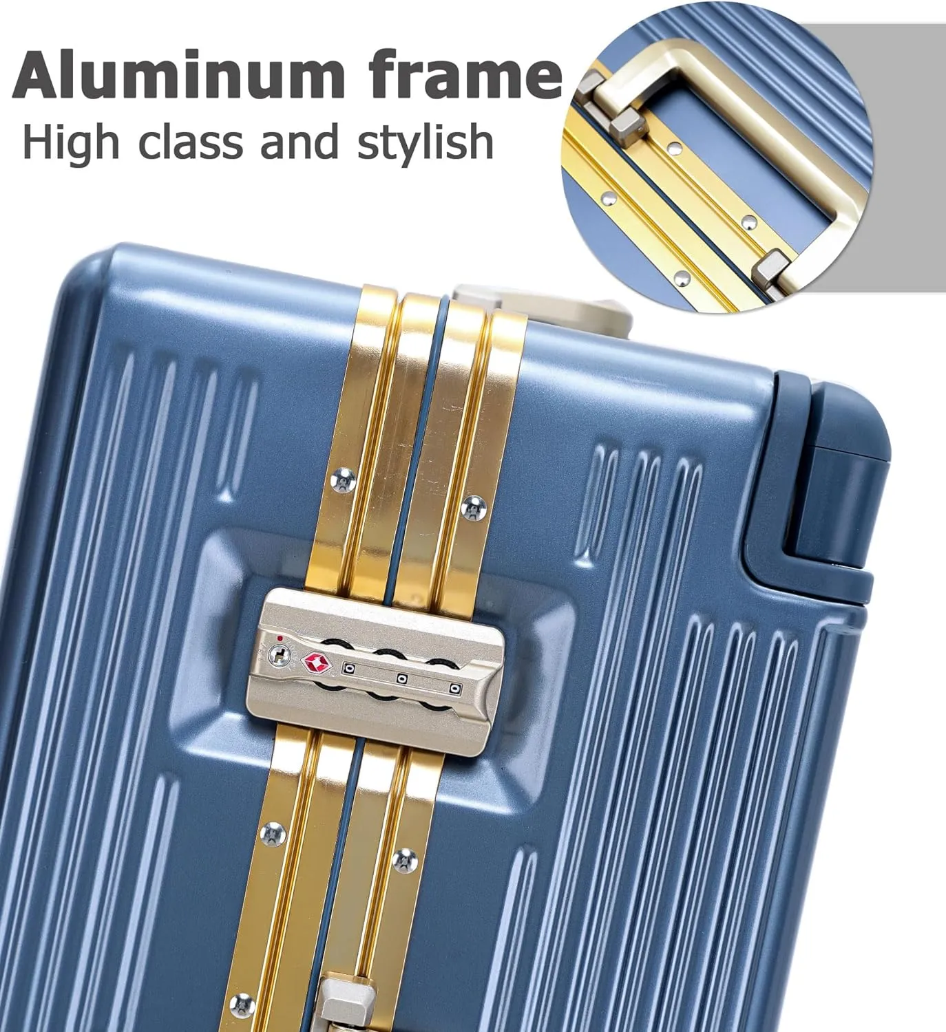 feilario 20" Aluminium Frame Hardside PC Carry on Luggage - Wide Handle Double Spinner Wheels Suitcase with TSA lock
