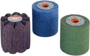 Fein Stainless Steel Satin-Finishing Set with Low Heat Build-Up - Includes 1 Sinus Fleece Wheel (180 Grit Fine) and 2 Gum Wheels (60 Grit Medium & 180 Grit Fine) - 63721050020