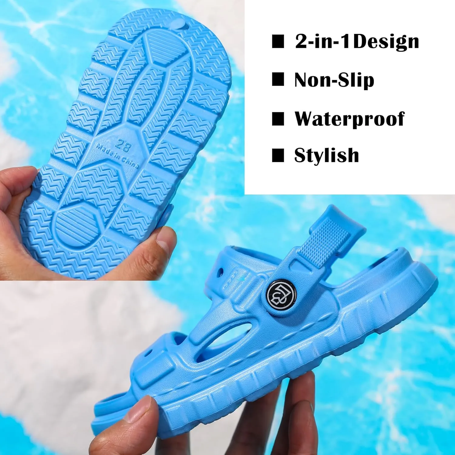 Femizee Kids 2-in-1 Sandals and Slides for Boys & Girls Lightweight Waterproof Slip-On Sandals Summer Water Shoes for Beach Pool Garden Play